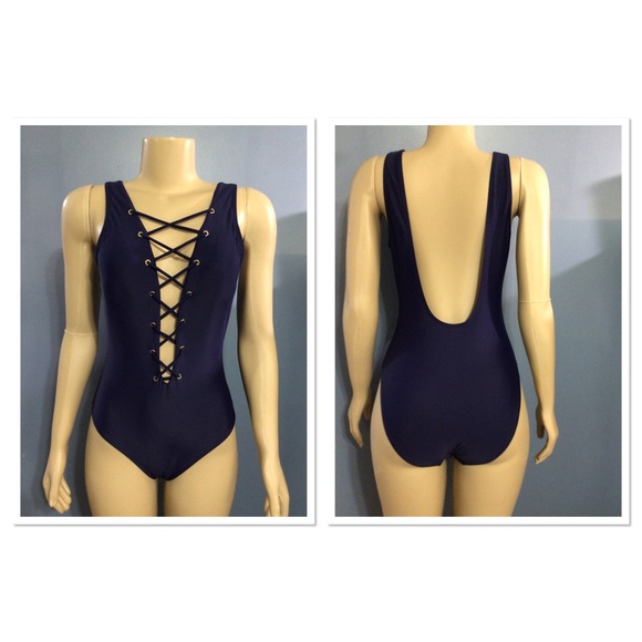 Plunge Neckline Lace up One Piece Swimsuit - Picture 3 of 5